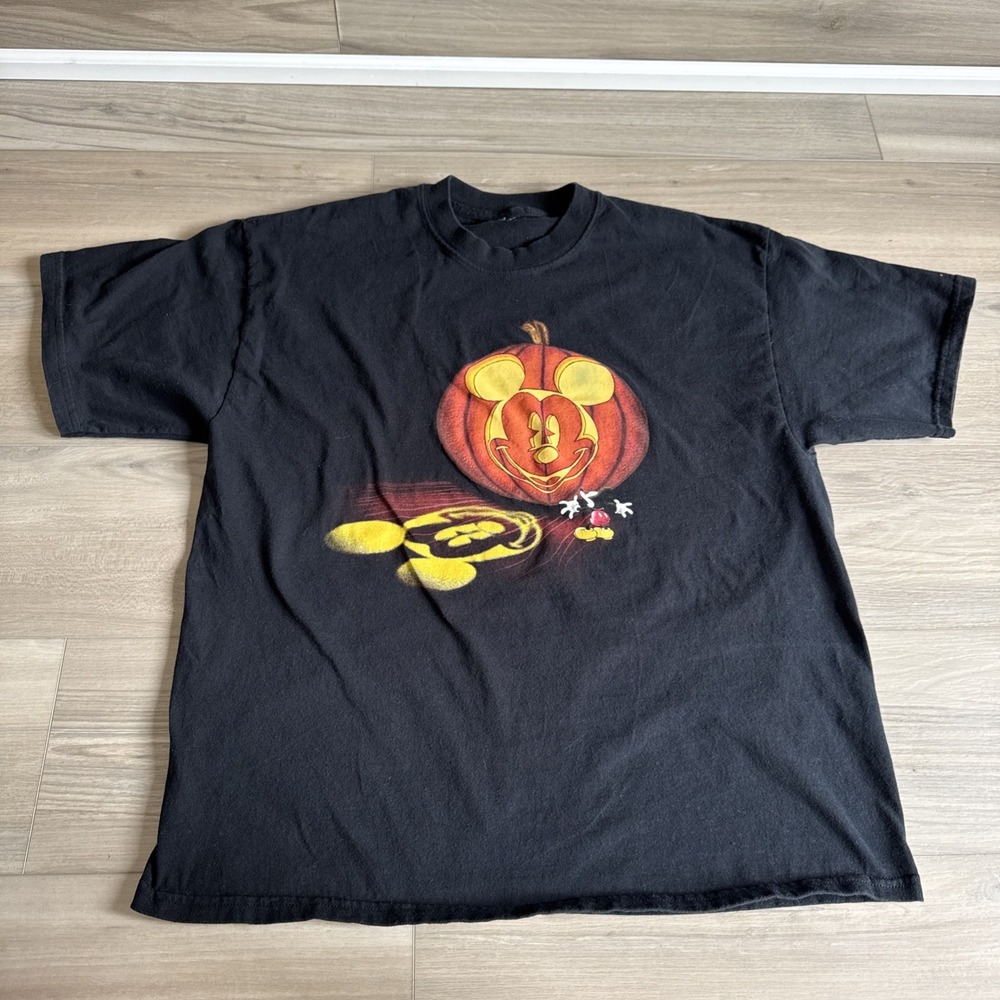Vintage Disney Mickey Halloween Glow‎ in the Dark Pumpkin T-Shirt XL